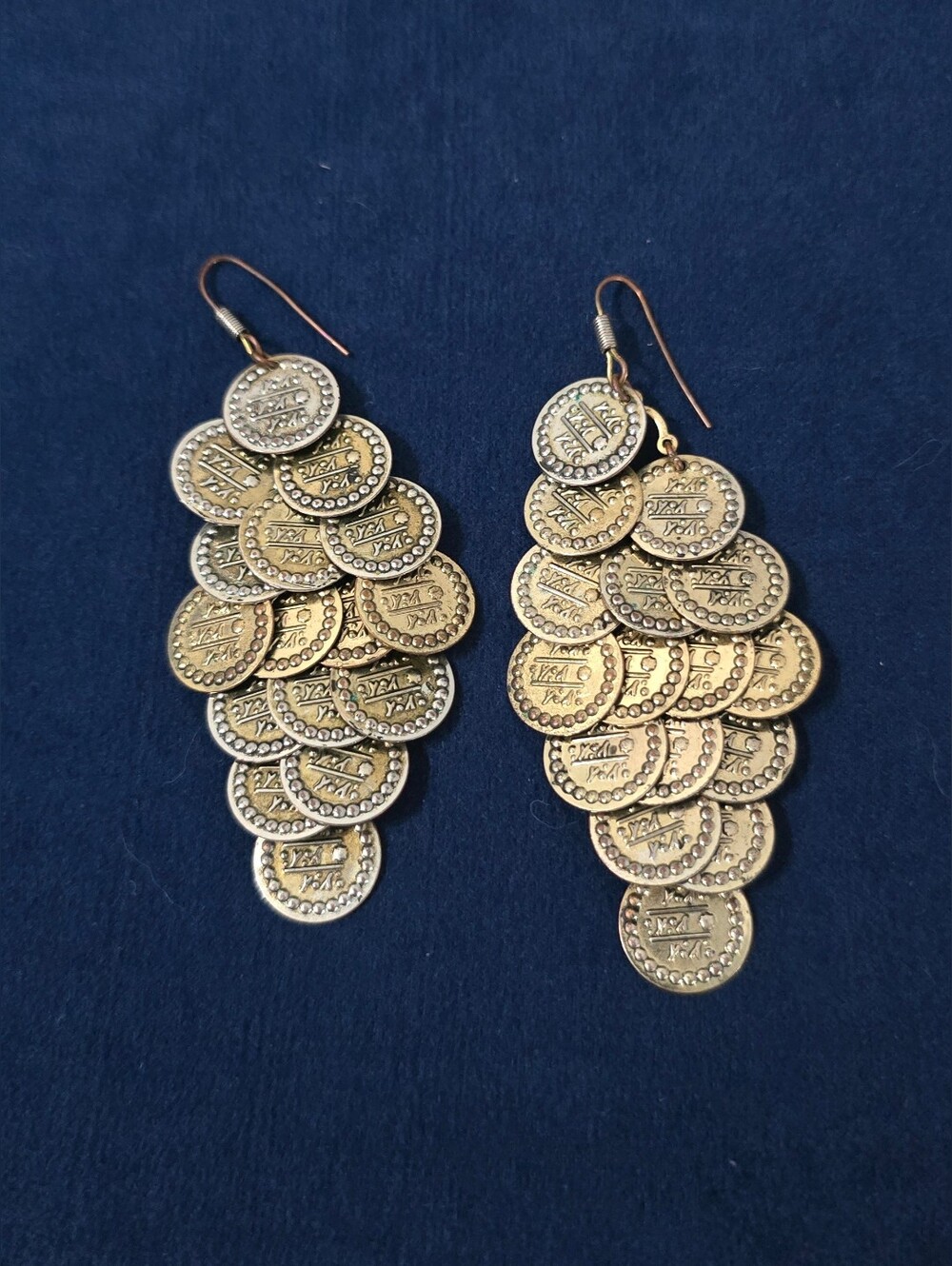 Gold Tone Metal Small Coin Dangle Earrings Hooks For Pierced Ears
